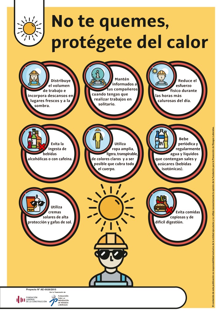 Cartel "No te quemes, protégete del calor", disponible en la página web de Línea Prevención.